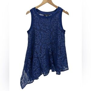 CQ by CQ Royal Blue Mesh Asymmetric Tank Top Vintage 80s Glam Rock Streetstyle M